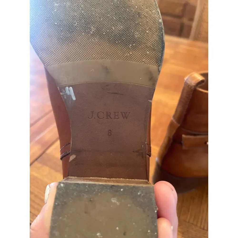 J Crew Parker Leather Moto Ankle Boots Booties Cognac size 8